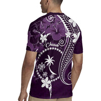 FSM Chuuk Rugby Jersey Turtle Tropical Flowers Polynesian - Purple LT14 - Polynesian Pride
