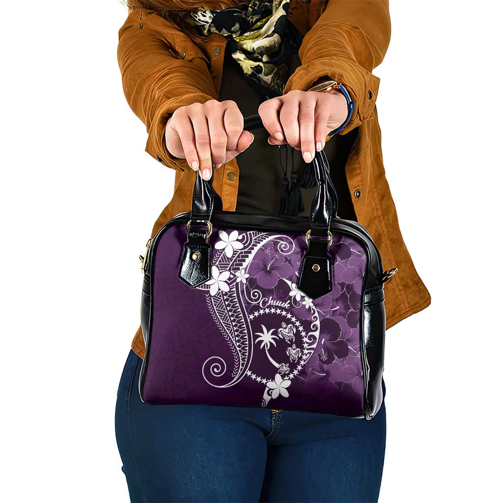 FSM Chuuk Shoulder Handbag Turtle Tropical Flowers Polynesian - Purple LT14 One Size Purple - Polynesian Pride