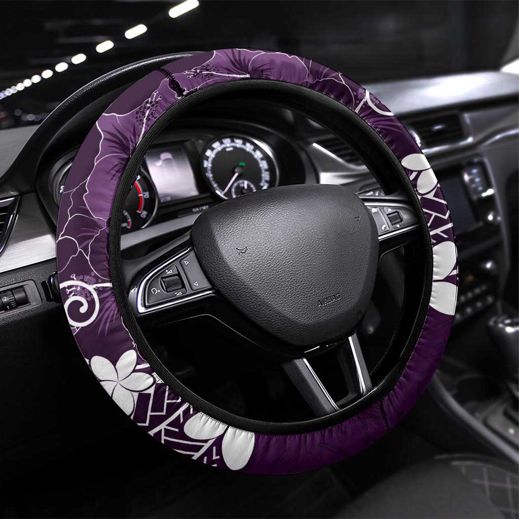 FSM Chuuk Steering Wheel Cover Turtle Tropical Flowers Polynesian - Purple LT14 Universal Fit Purple - Polynesian Pride
