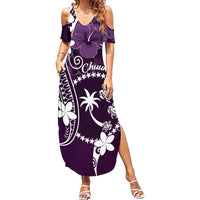 FSM Chuuk Summer Maxi Dress Turtle Tropical Flowers Polynesian - Purple LT14 Women Purple - Polynesian Pride