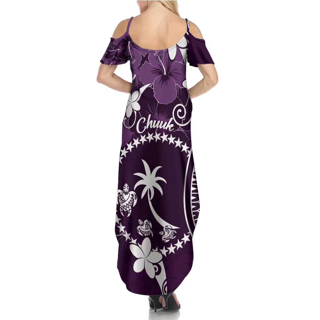 FSM Chuuk Summer Maxi Dress Turtle Tropical Flowers Polynesian - Purple LT14 - Polynesian Pride