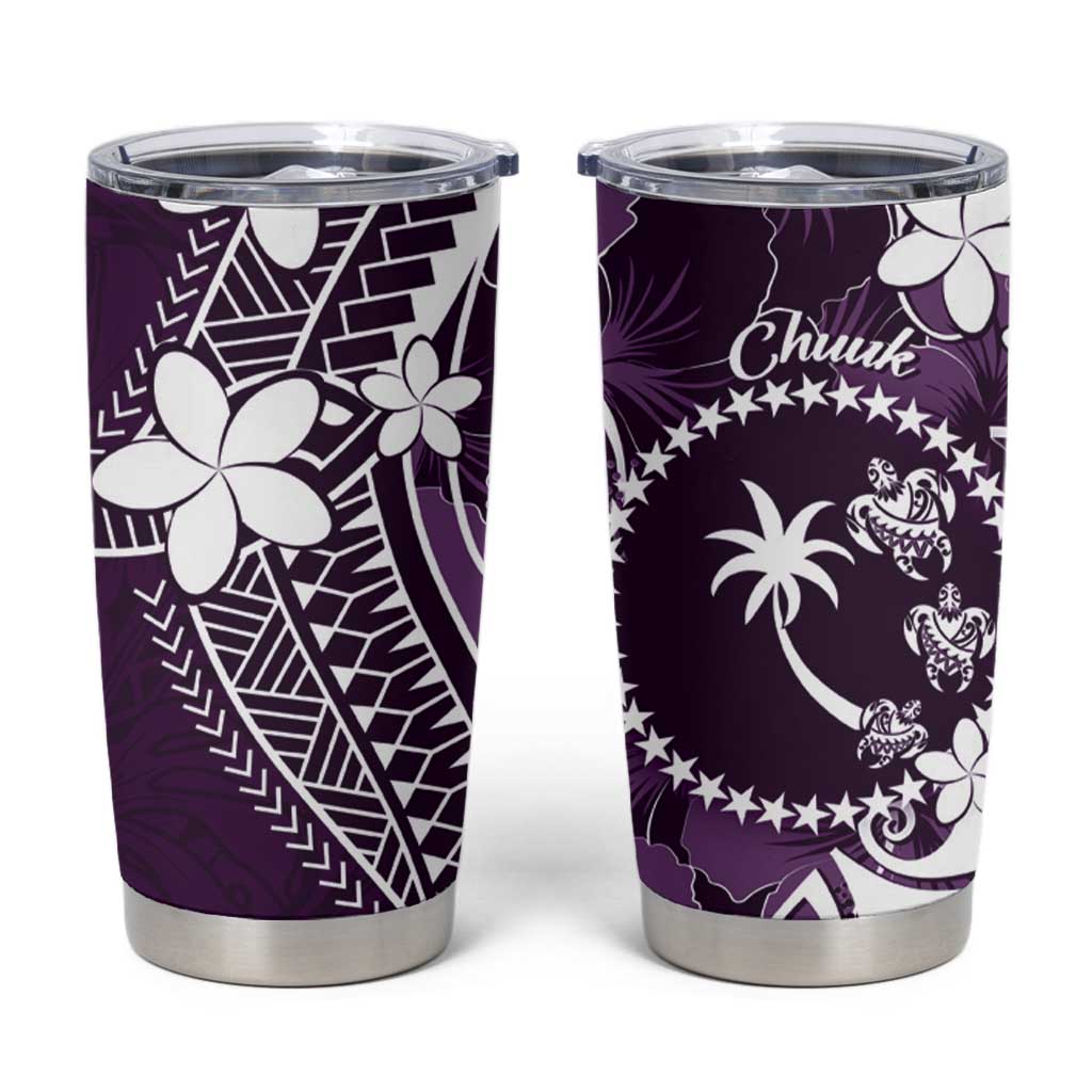FSM Chuuk Tumbler Cup Turtle Tropical Flowers Polynesian - Purple LT14 Purple - Polynesian Pride