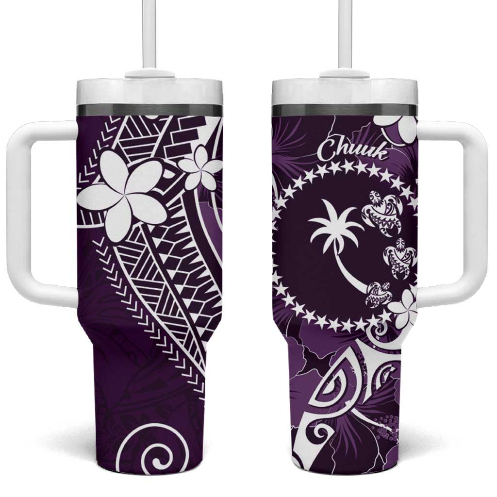 FSM Chuuk Tumbler With Handle Turtle Tropical Flowers Polynesian - Purple LT14 One Size: 40 oz Purple - Polynesian Pride
