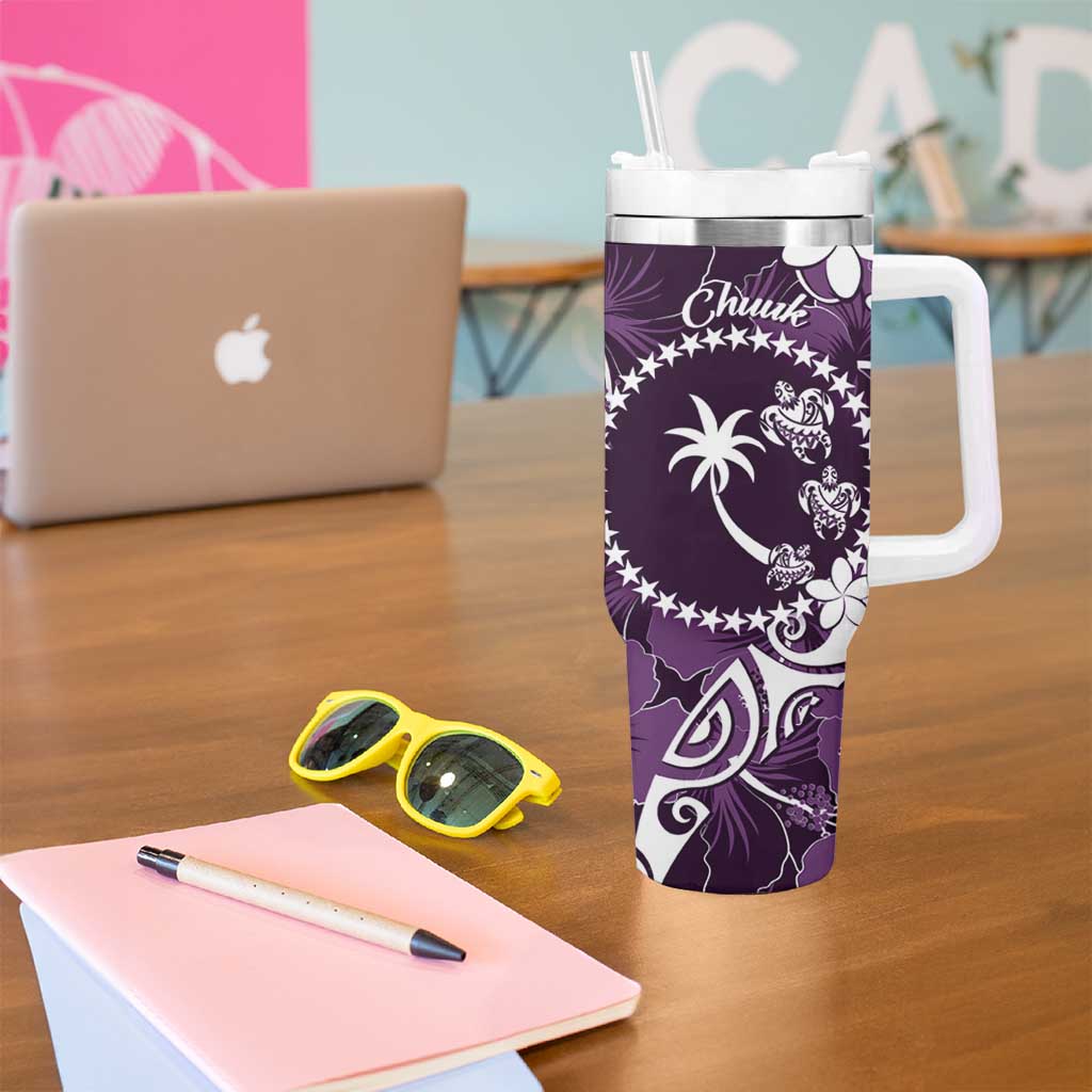 FSM Chuuk Tumbler With Handle Turtle Tropical Flowers Polynesian - Purple LT14 - Polynesian Pride