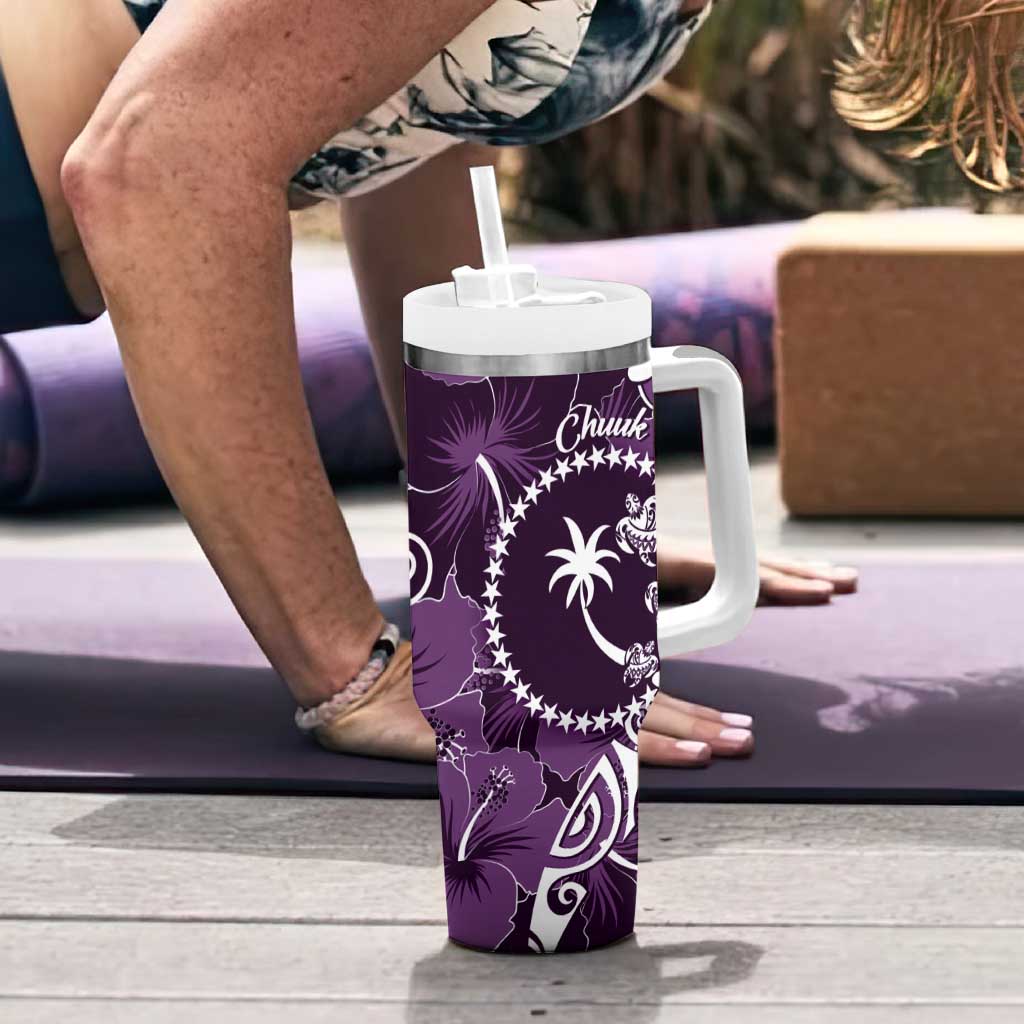 FSM Chuuk Tumbler With Handle Turtle Tropical Flowers Polynesian - Purple LT14 - Polynesian Pride