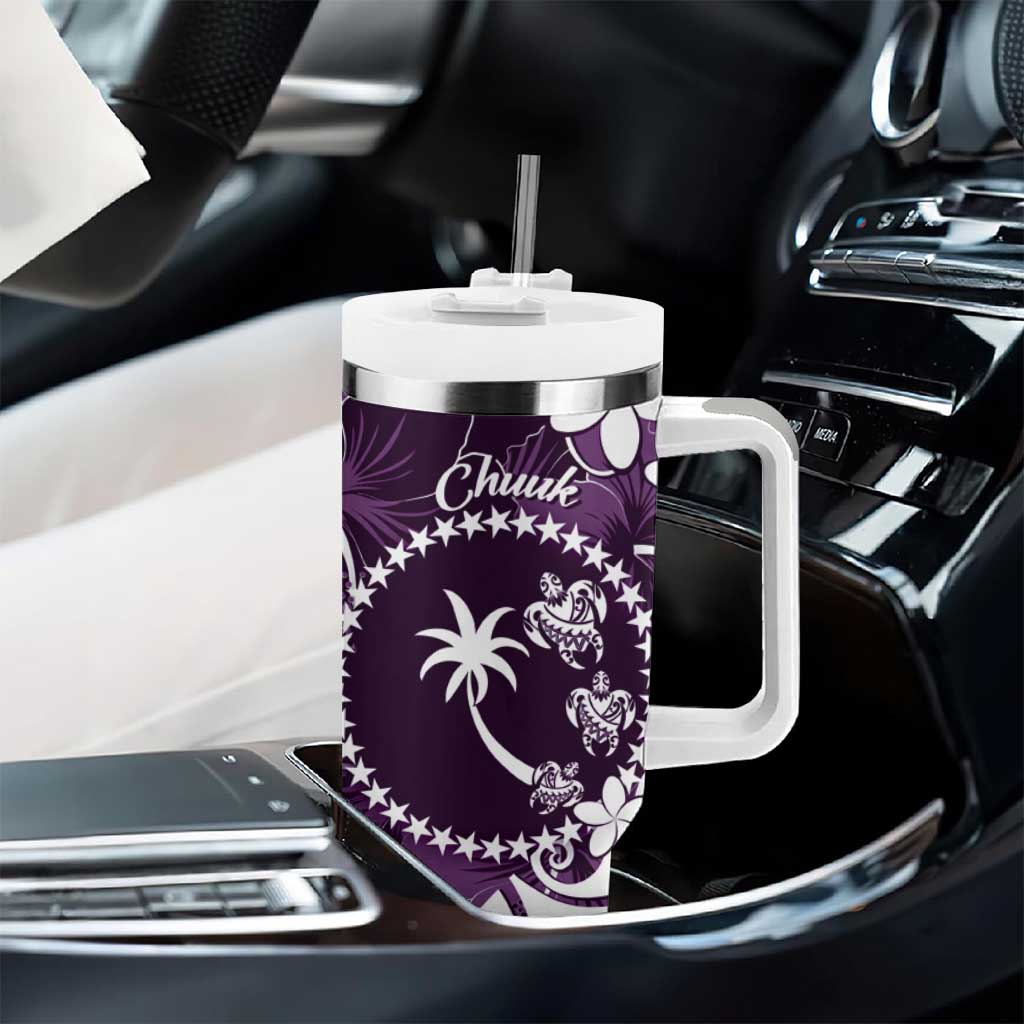 FSM Chuuk Tumbler With Handle Turtle Tropical Flowers Polynesian - Purple LT14 - Polynesian Pride