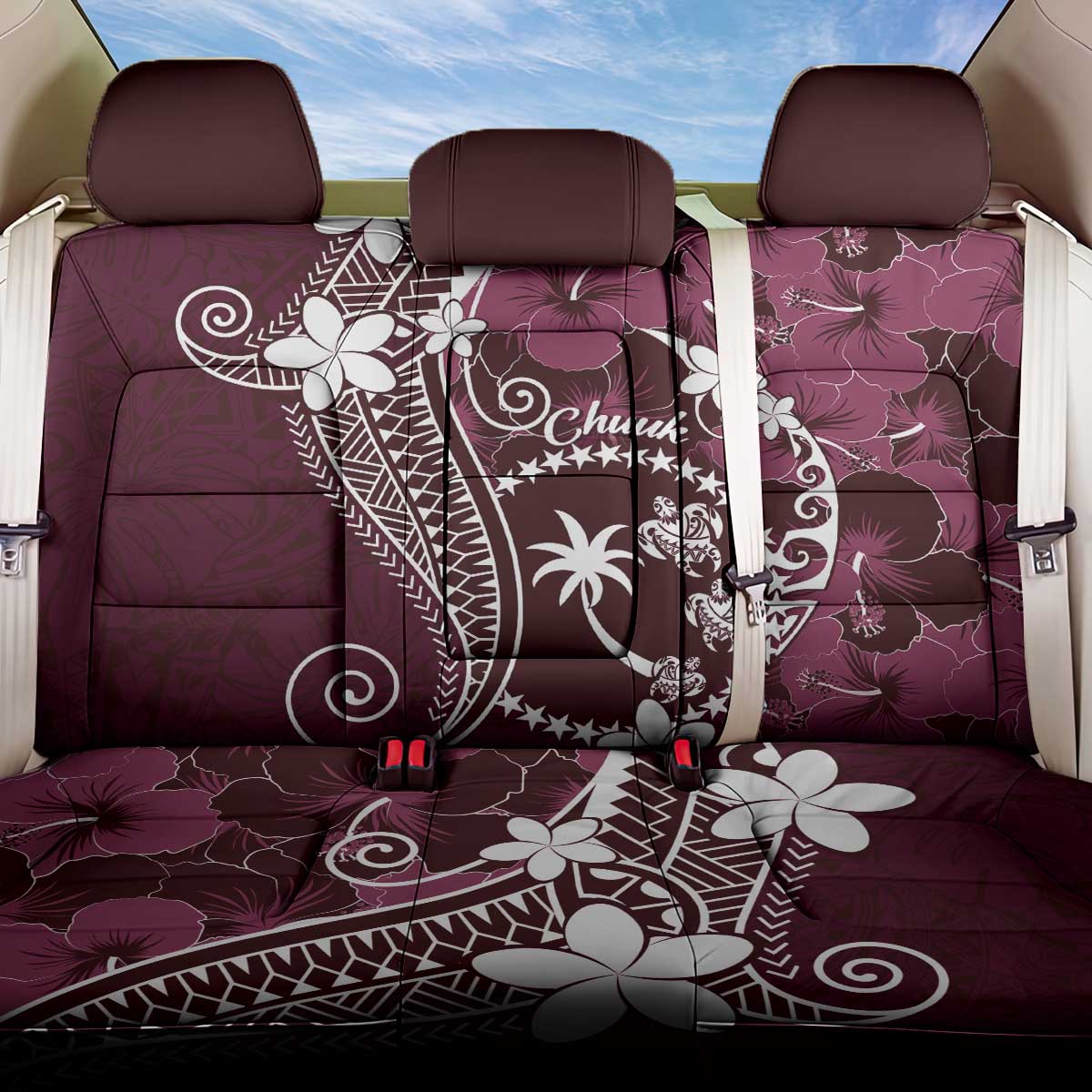 FSM Chuuk Back Car Seat Cover Turtle Tropical Flowers Polynesian - Pink LT14 One Size Pink - Polynesian Pride