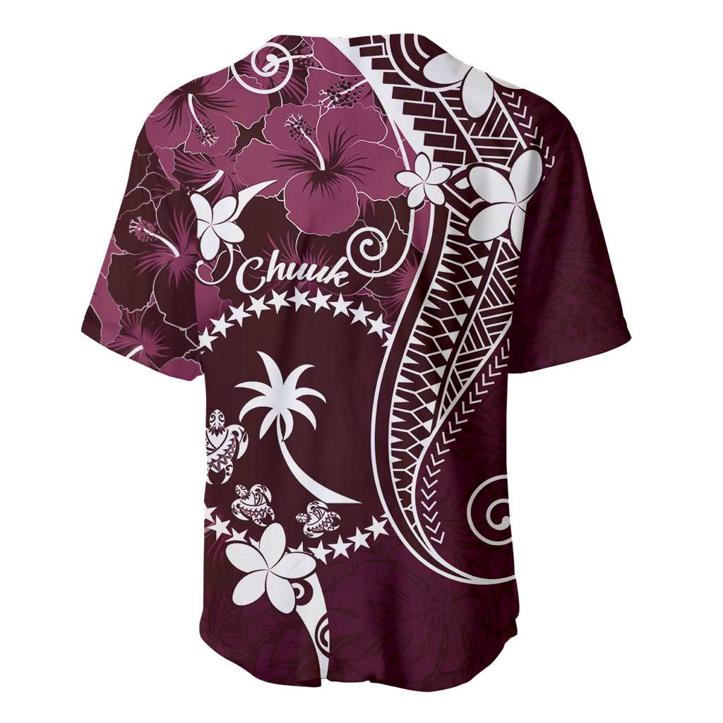FSM Chuuk Baseball Jersey Turtle Tropical Flowers Polynesian - Pink LT14 - Polynesian Pride