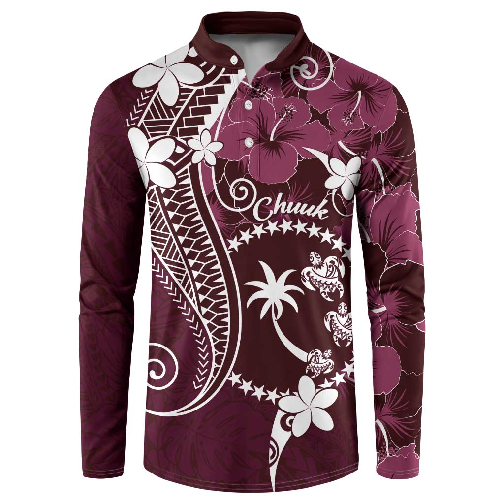 FSM Chuuk Button Sweatshirt Turtle Tropical Flowers Polynesian - Pink LT14 Pink - Polynesian Pride