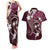 FSM Chuuk Couples Matching Tank Maxi Dress and Hawaiian Shirt Turtle Tropical Flowers Polynesian - Pink