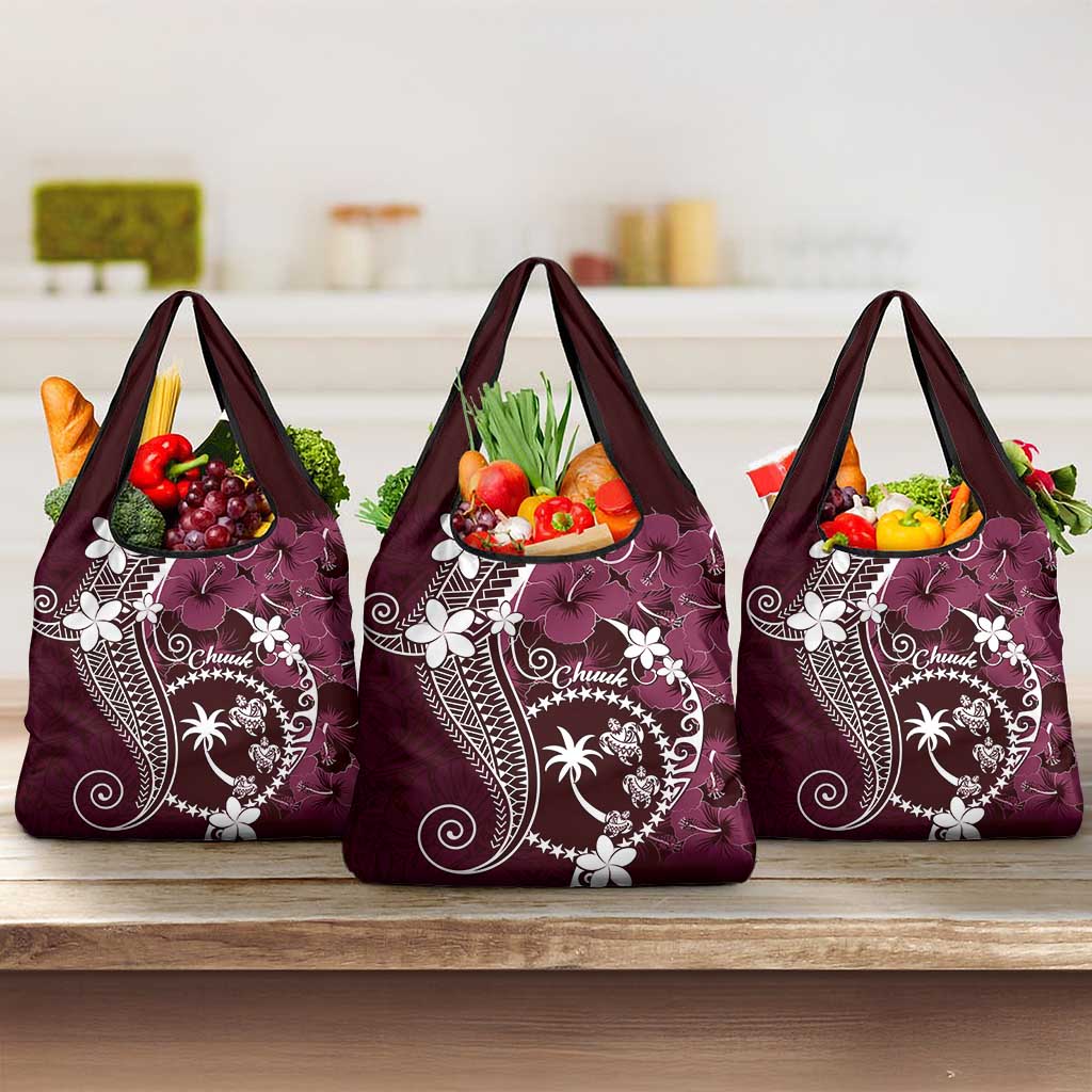 FSM Chuuk Grocery Bag Turtle Tropical Flowers Polynesian - Pink LT14 3-pack One Size Pink - Polynesian Pride