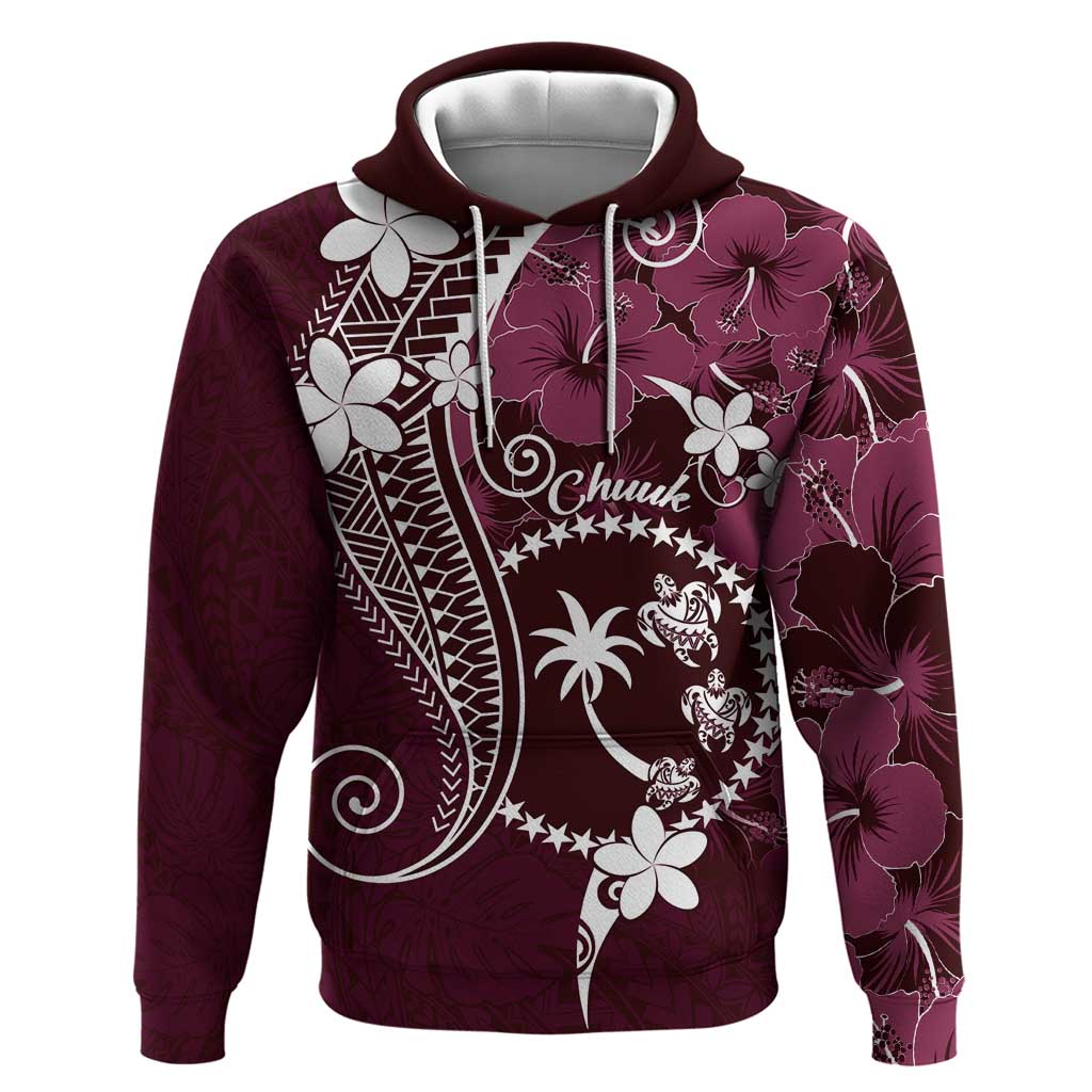 FSM Chuuk Hoodie Turtle Tropical Flowers Polynesian - Pink LT14 Pullover Hoodie Pink - Polynesian Pride