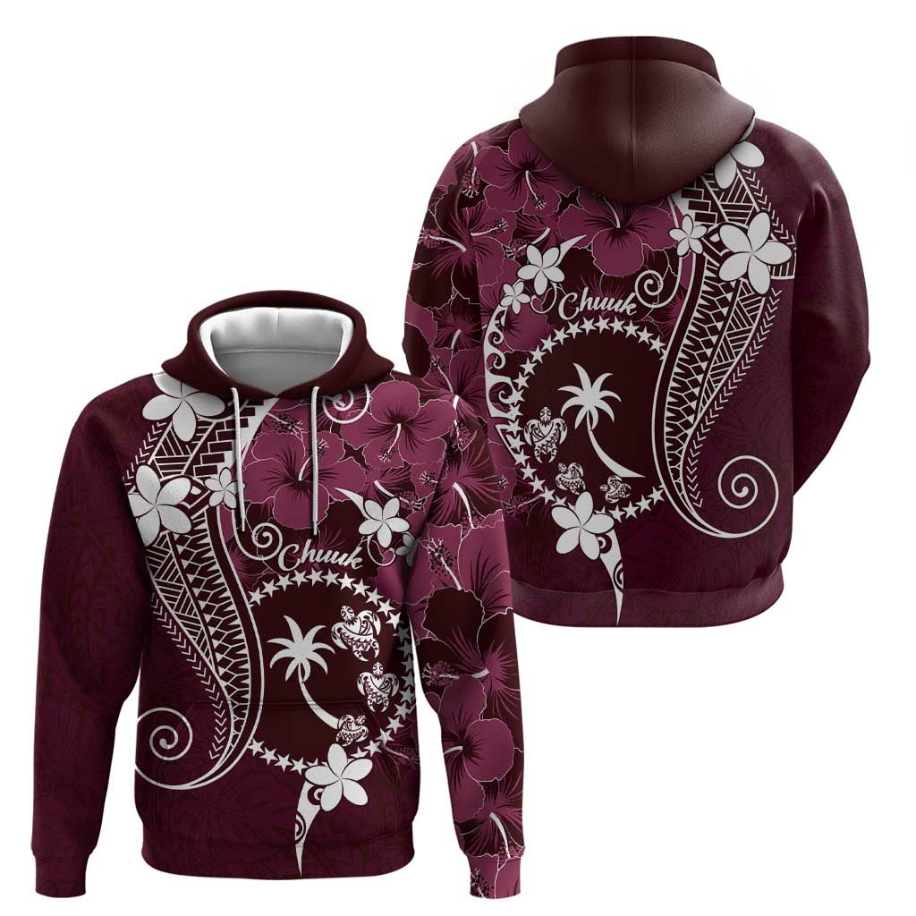 FSM Chuuk Hoodie Turtle Tropical Flowers Polynesian - Pink LT14 - Polynesian Pride