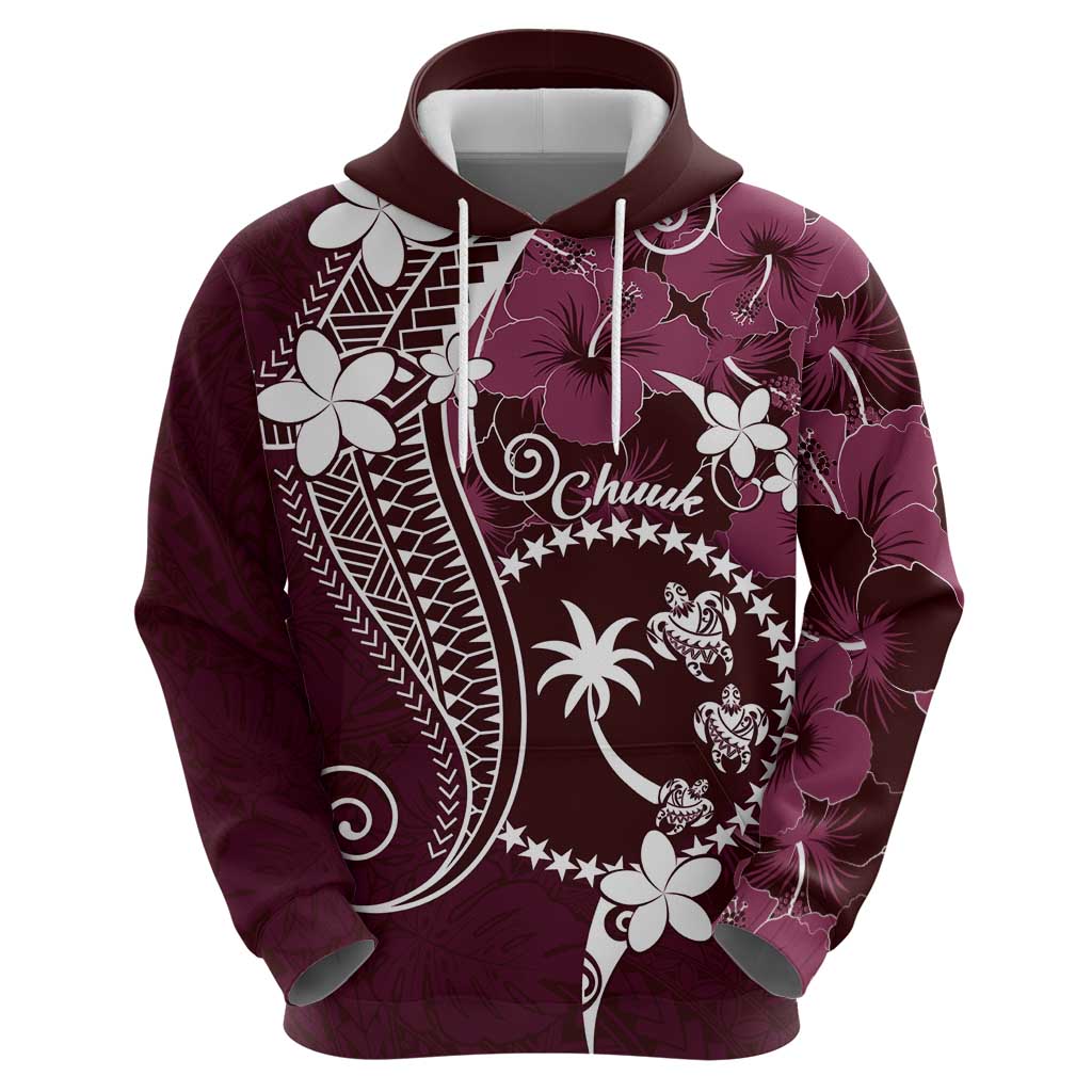 FSM Chuuk Hoodie Turtle Tropical Flowers Polynesian - Pink LT14 - Polynesian Pride