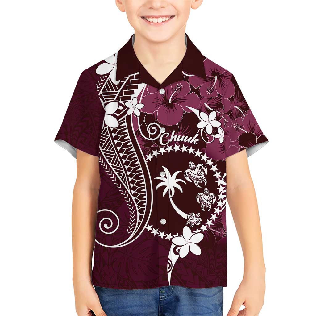 FSM Chuuk Kid Hawaiian Shirt Turtle Tropical Flowers Polynesian - Pink LT14 Kid Pink - Polynesian Pride