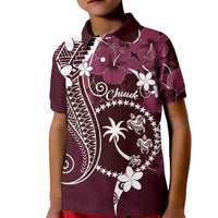 FSM Chuuk Kid Polo Shirt Turtle Tropical Flowers Polynesian - Pink LT14 Kid Pink - Polynesian Pride