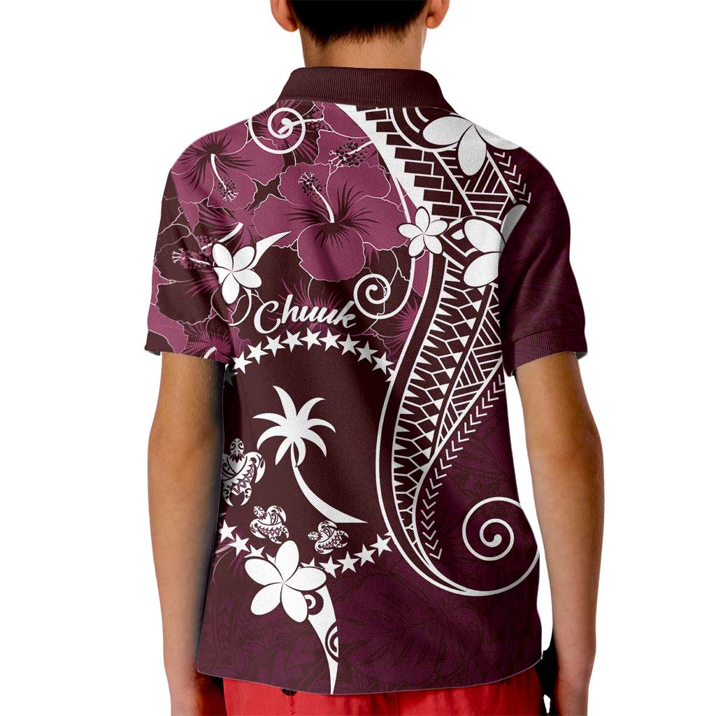 FSM Chuuk Kid Polo Shirt Turtle Tropical Flowers Polynesian - Pink LT14 - Polynesian Pride