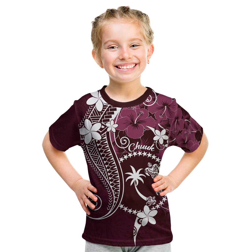 FSM Chuuk Kid T Shirt Turtle Tropical Flowers Polynesian - Pink LT14 Pink - Polynesian Pride
