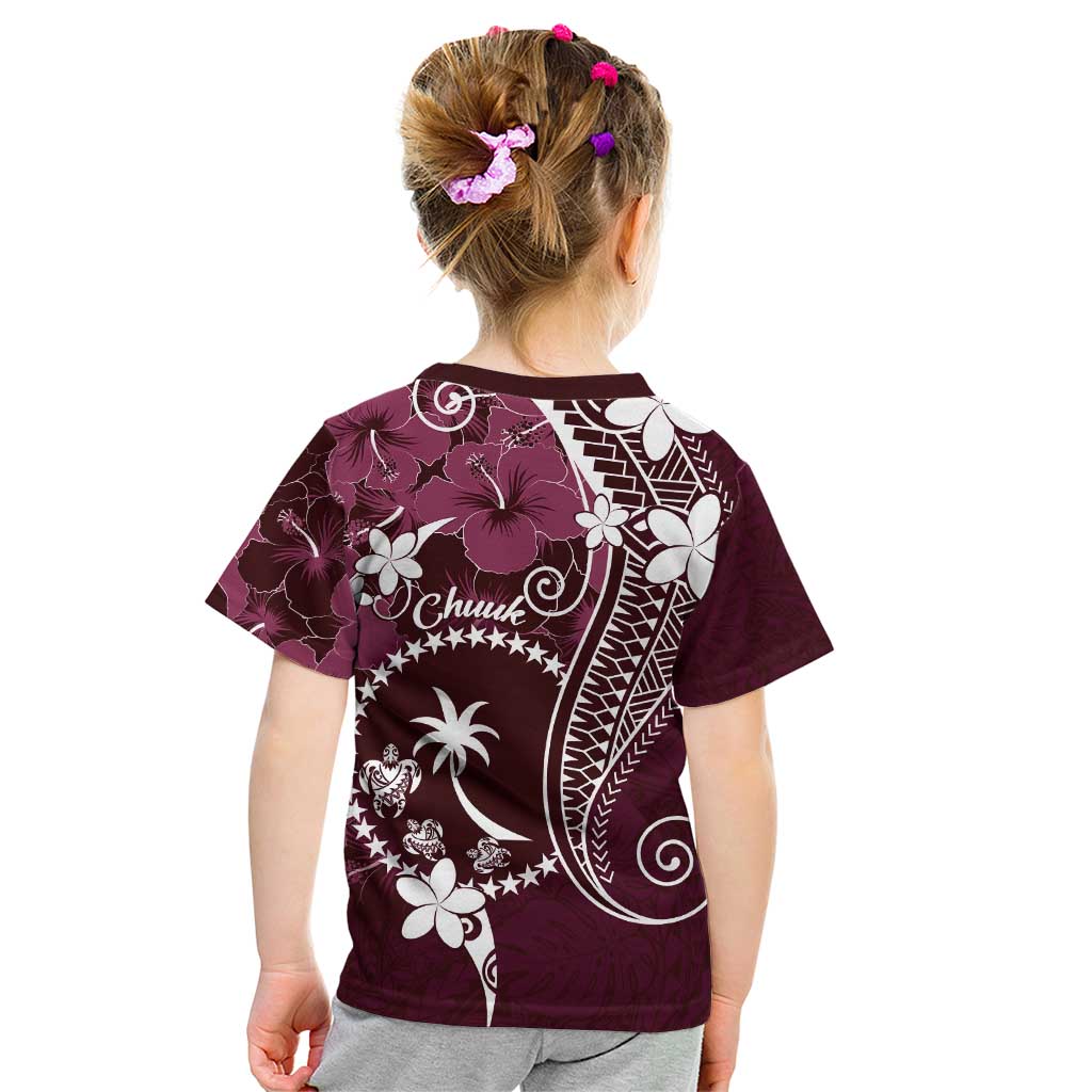 FSM Chuuk Kid T Shirt Turtle Tropical Flowers Polynesian - Pink LT14 - Polynesian Pride