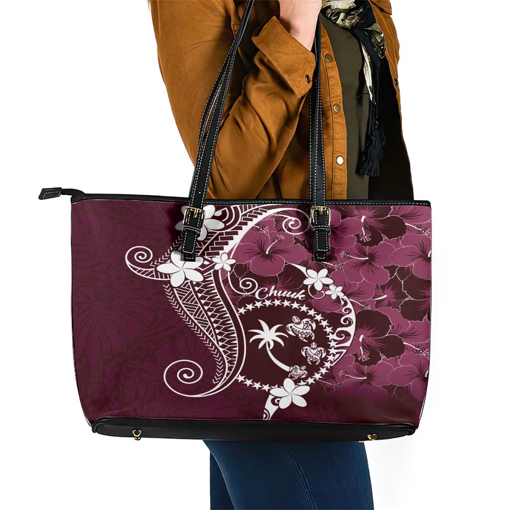 FSM Chuuk Leather Tote Bag Turtle Tropical Flowers Polynesian - Pink LT14 - Polynesian Pride