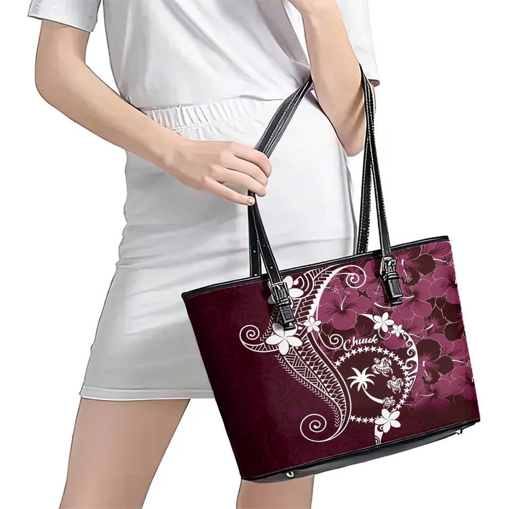 FSM Chuuk Leather Tote Bag Turtle Tropical Flowers Polynesian - Pink LT14 - Polynesian Pride