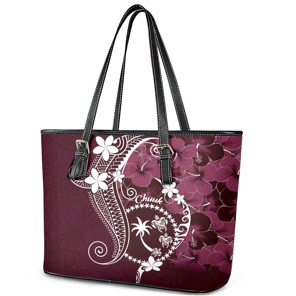 FSM Chuuk Leather Tote Bag Turtle Tropical Flowers Polynesian - Pink LT14 - Polynesian Pride