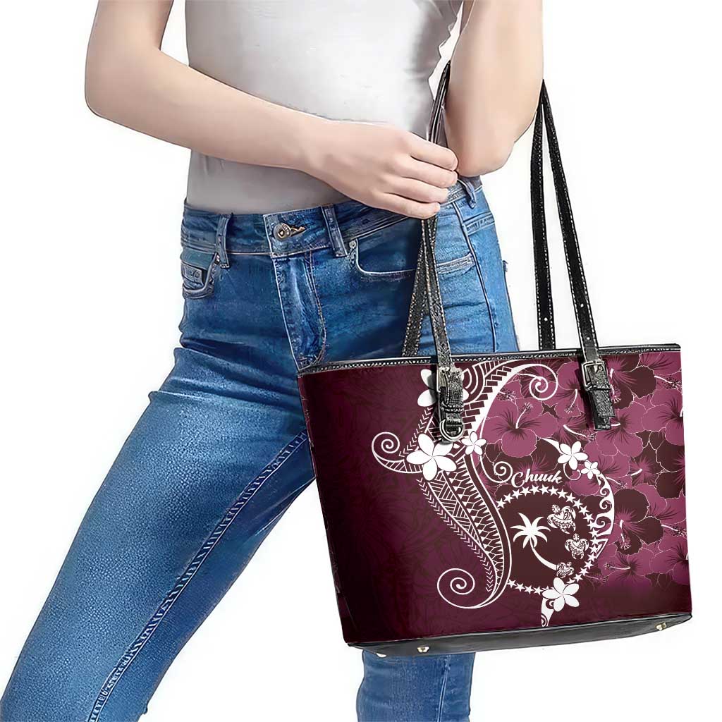 FSM Chuuk Leather Tote Bag Turtle Tropical Flowers Polynesian - Pink LT14 - Polynesian Pride