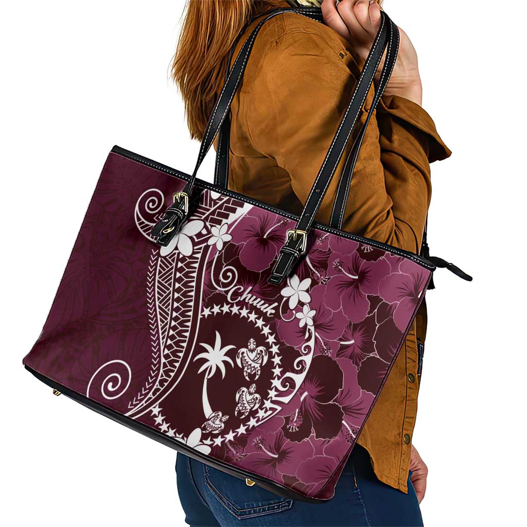 FSM Chuuk Leather Tote Bag Turtle Tropical Flowers Polynesian - Pink LT14 - Polynesian Pride