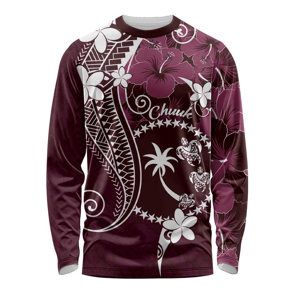 FSM Chuuk Long Sleeve Shirt Turtle Tropical Flowers Polynesian - Pink LT14 Unisex Pink - Polynesian Pride