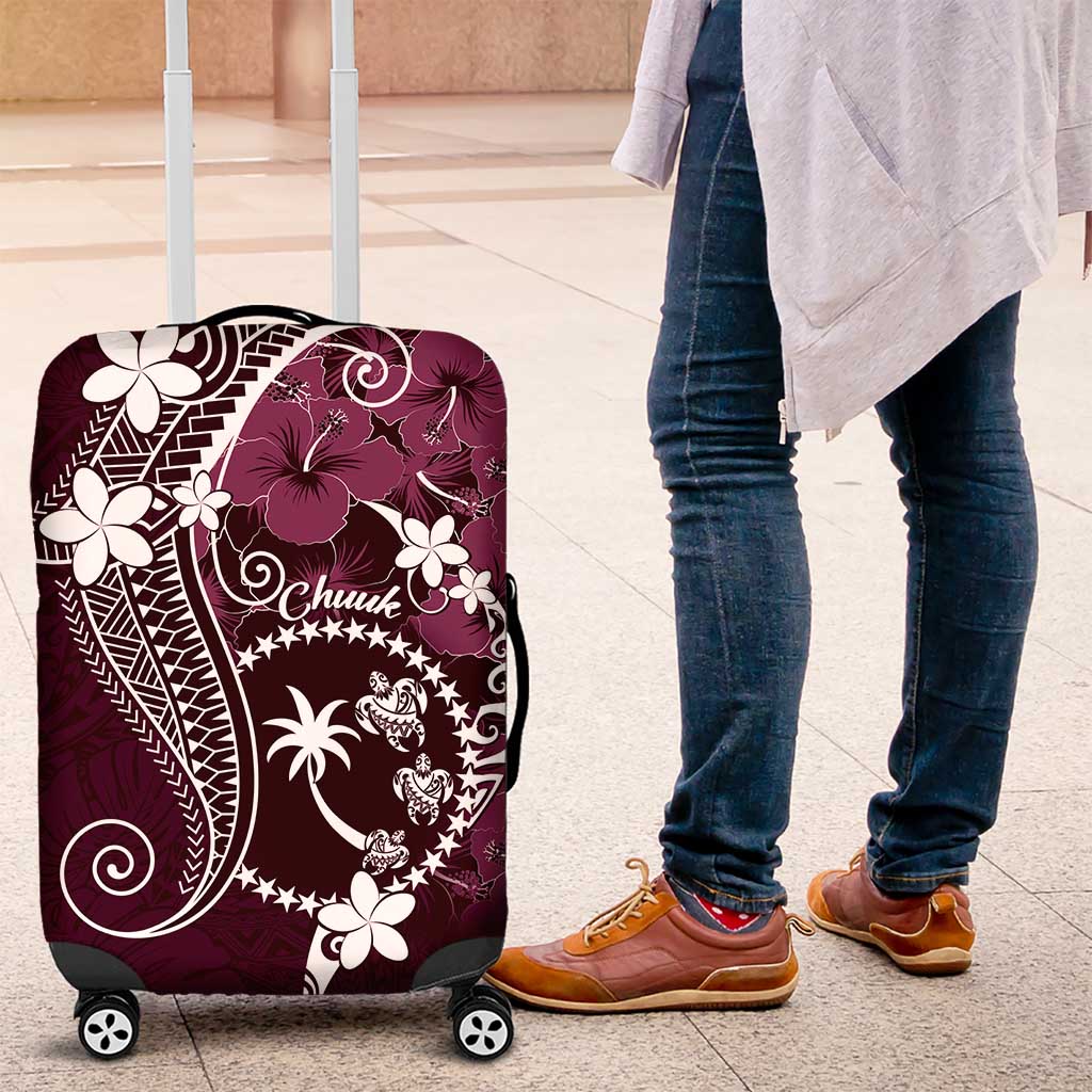 FSM Chuuk Luggage Cover Turtle Tropical Flowers Polynesian - Pink