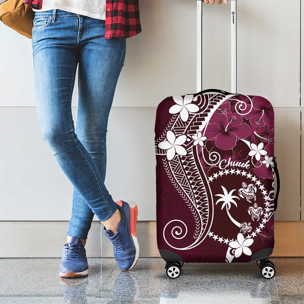 FSM Chuuk Luggage Cover Turtle Tropical Flowers Polynesian - Pink LT14 - Polynesian Pride