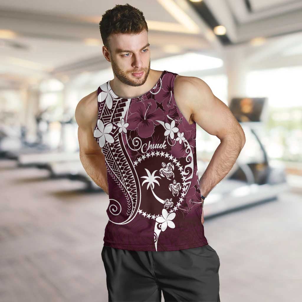 FSM Chuuk Men Tank Top Turtle Tropical Flowers Polynesian - Pink LT14 Pink - Polynesian Pride