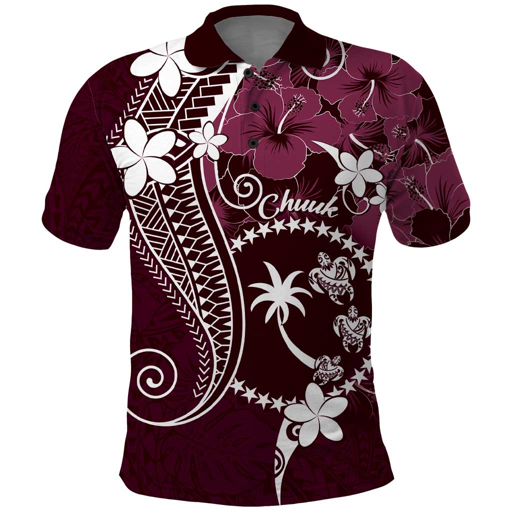 FSM Chuuk Polo Shirt Turtle Tropical Flowers Polynesian - Pink LT14 Pink - Polynesian Pride