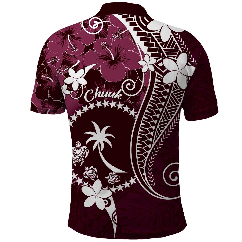 FSM Chuuk Polo Shirt Turtle Tropical Flowers Polynesian - Pink LT14 - Polynesian Pride