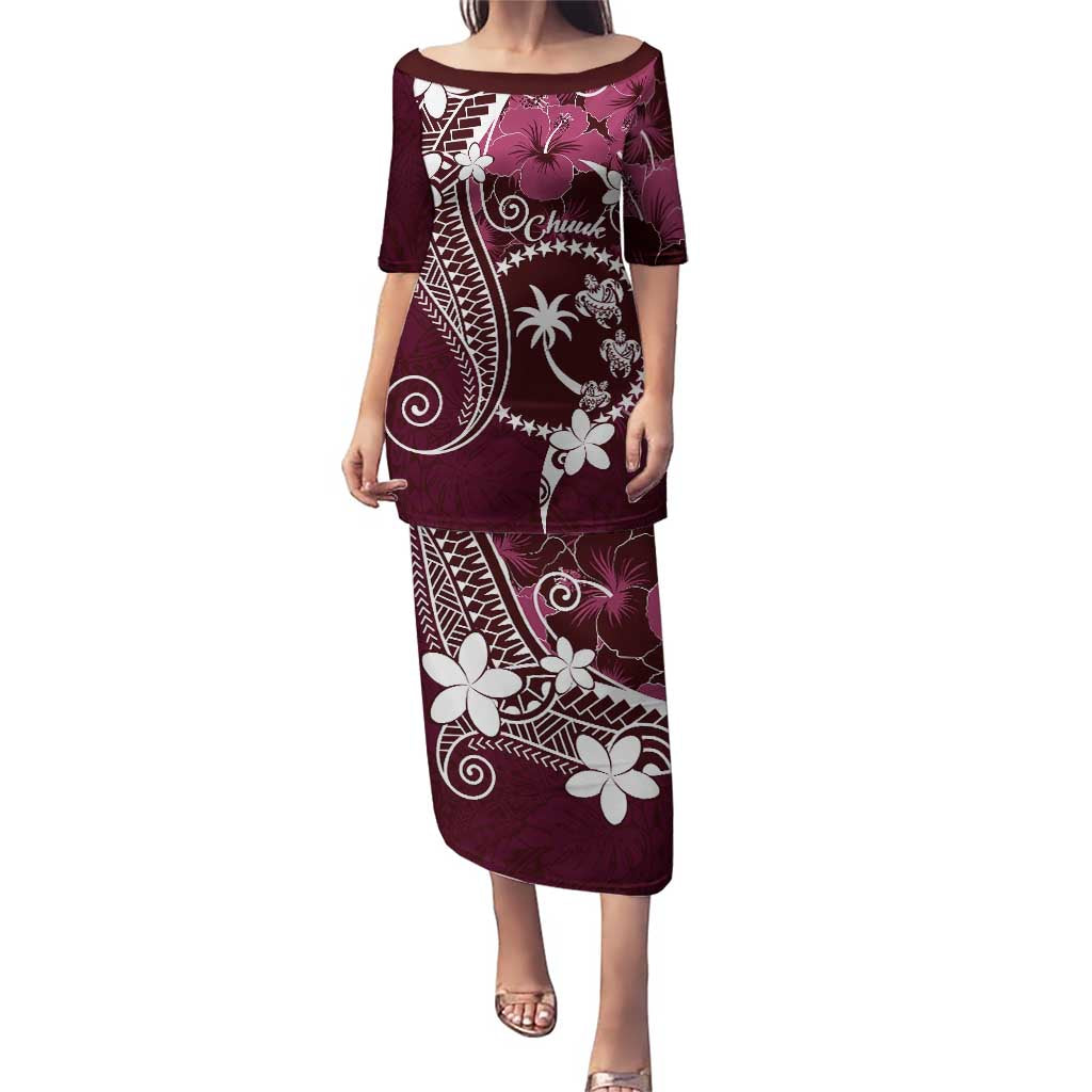 FSM Chuuk Puletasi Turtle Tropical Flowers Polynesian - Pink LT14 Long Dress Pink - Polynesian Pride