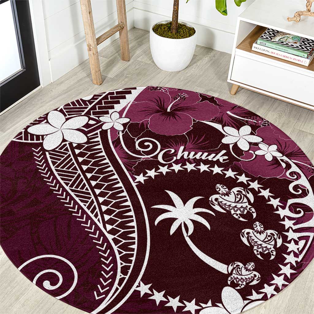 FSM Chuuk Round Carpet Turtle Tropical Flowers Polynesian - Pink LT14 Pink - Polynesian Pride