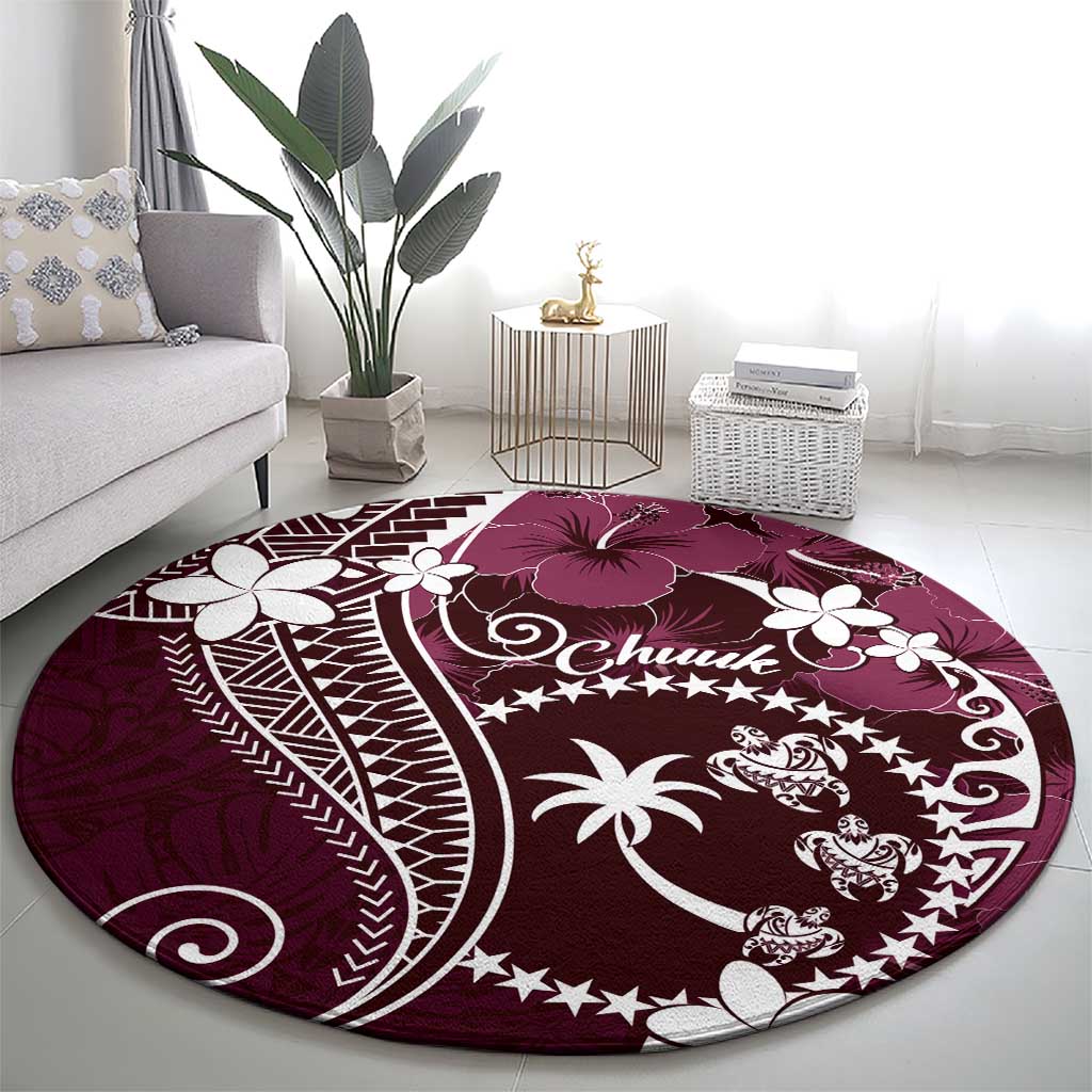 FSM Chuuk Round Carpet Turtle Tropical Flowers Polynesian - Pink LT14 - Polynesian Pride