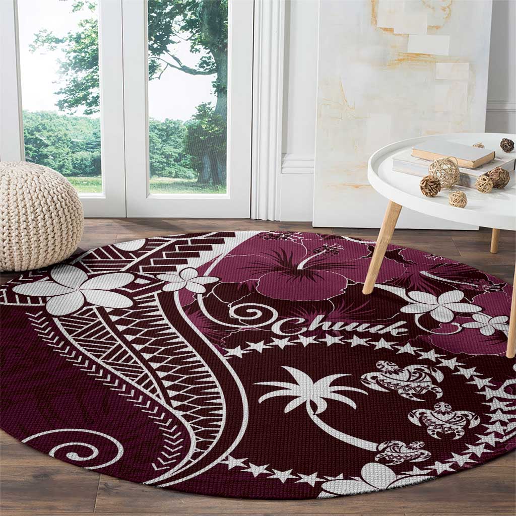 FSM Chuuk Round Carpet Turtle Tropical Flowers Polynesian - Pink LT14 - Polynesian Pride