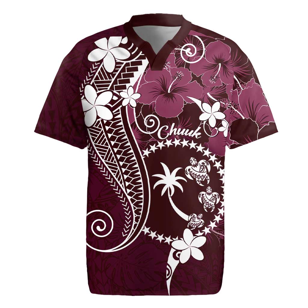 FSM Chuuk Rugby Jersey Turtle Tropical Flowers Polynesian - Pink LT14 Pink - Polynesian Pride