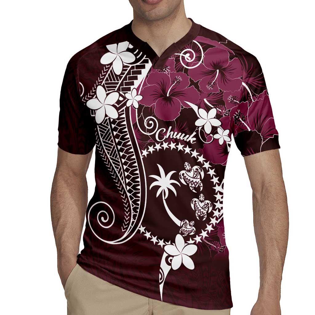FSM Chuuk Rugby Jersey Turtle Tropical Flowers Polynesian - Pink LT14 - Polynesian Pride