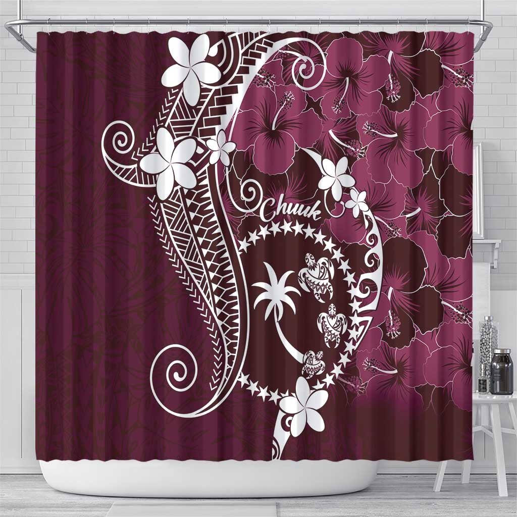 FSM Chuuk Shower Curtain Turtle Tropical Flowers Polynesian - Pink LT14 - Polynesian Pride
