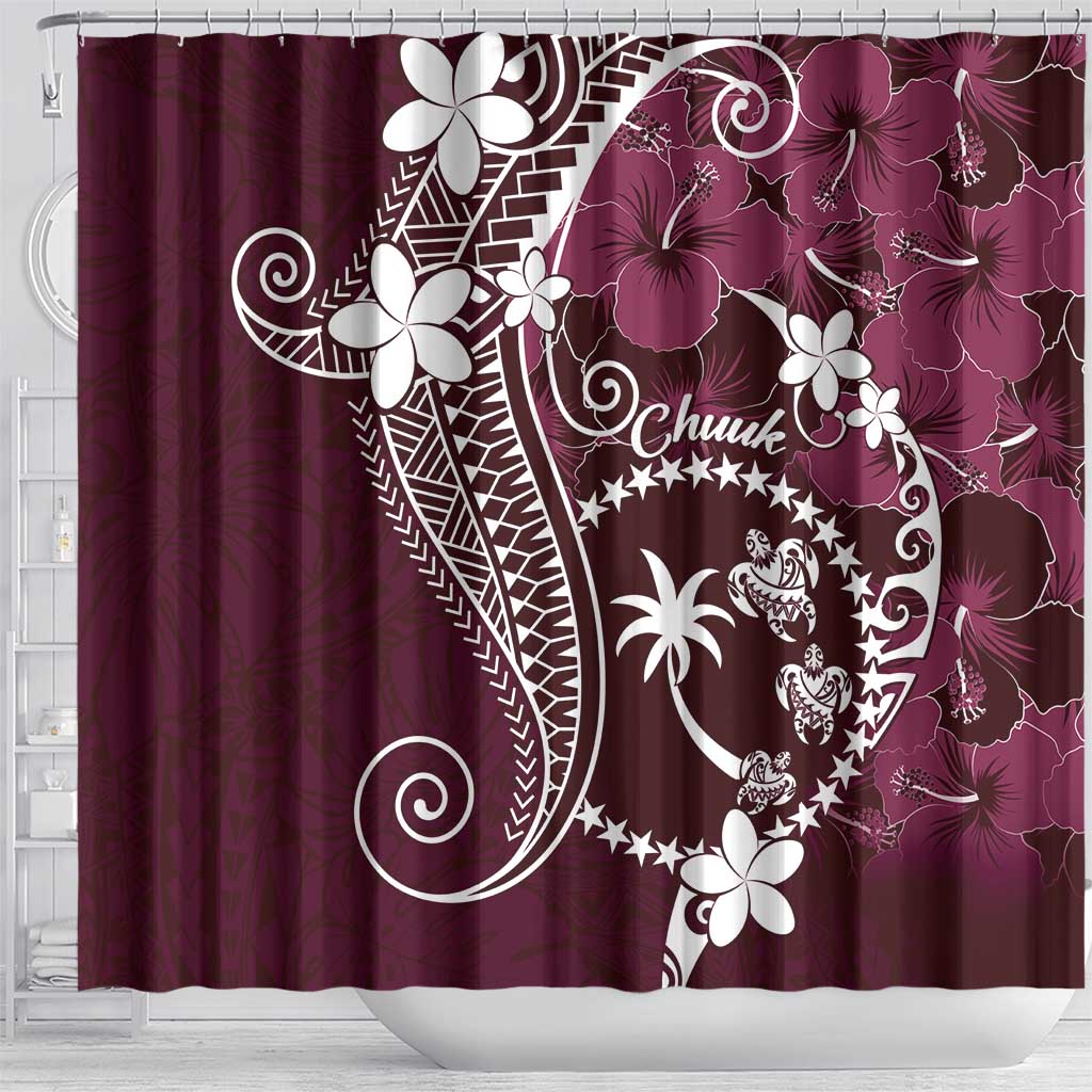 FSM Chuuk Shower Curtain Turtle Tropical Flowers Polynesian - Pink LT14 - Polynesian Pride