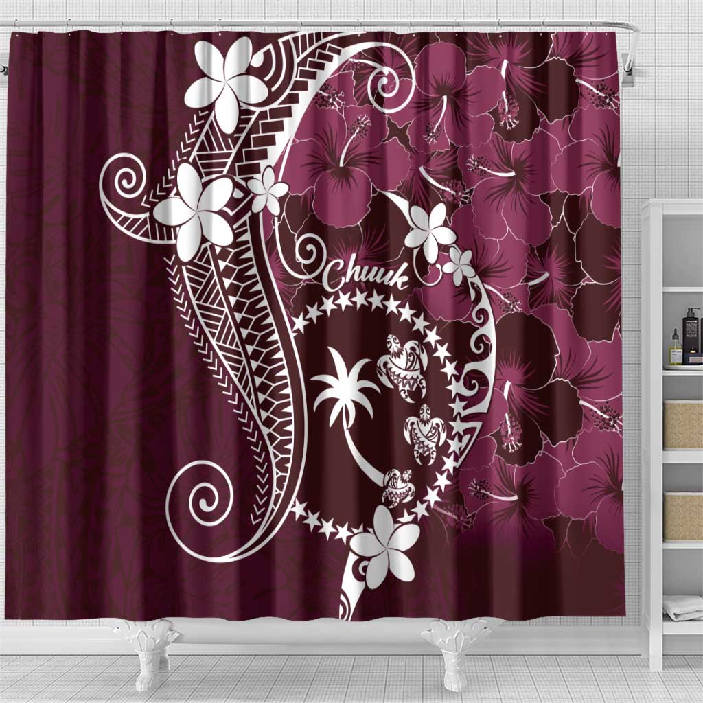 FSM Chuuk Shower Curtain Turtle Tropical Flowers Polynesian - Pink LT14 - Polynesian Pride