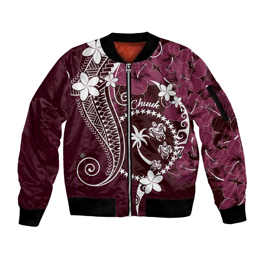 FSM Chuuk Sleeve Zip Bomber Jacket Turtle Tropical Flowers Polynesian - Pink LT14 Unisex Pink - Polynesian Pride