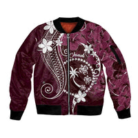 FSM Chuuk Sleeve Zip Bomber Jacket Turtle Tropical Flowers Polynesian - Pink LT14 Unisex Pink - Polynesian Pride
