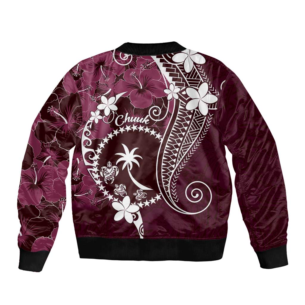 FSM Chuuk Sleeve Zip Bomber Jacket Turtle Tropical Flowers Polynesian - Pink LT14 - Polynesian Pride