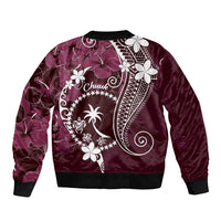 FSM Chuuk Sleeve Zip Bomber Jacket Turtle Tropical Flowers Polynesian - Pink LT14 - Polynesian Pride