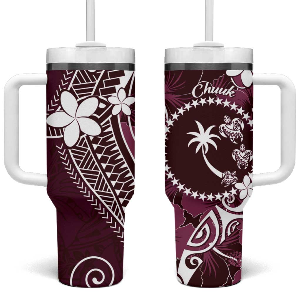 FSM Chuuk Tumbler With Handle Turtle Tropical Flowers Polynesian - Pink LT14 One Size: 40 oz Pink - Polynesian Pride