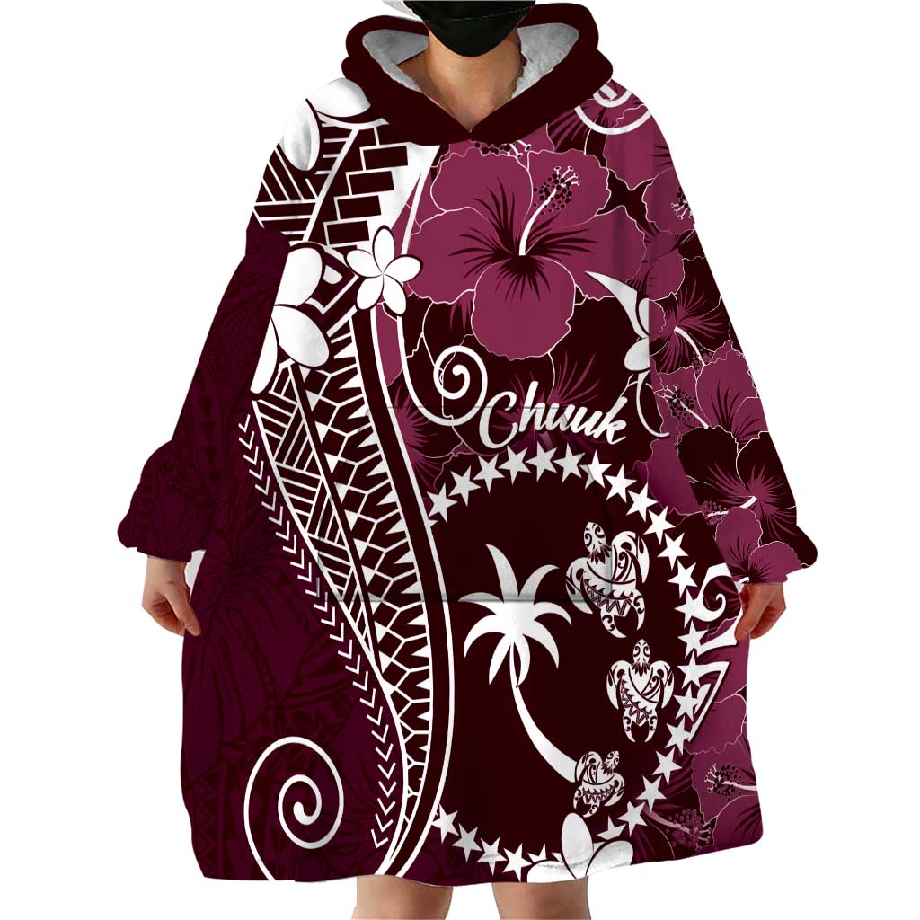 FSM Chuuk Wearable Blanket Hoodie Turtle Tropical Flowers Polynesian - Pink LT14 - Polynesian Pride