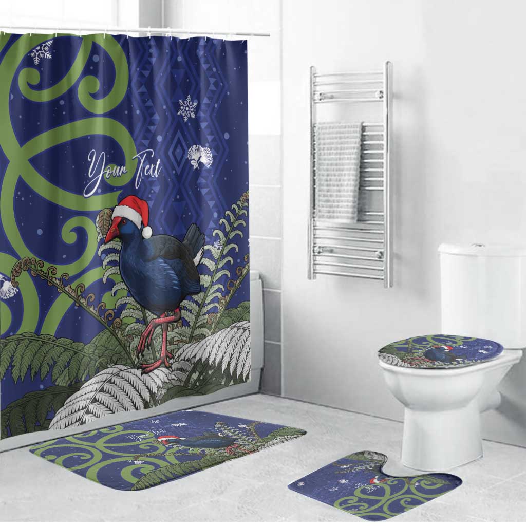 Personalized New Zealand Pukeko Christmas Bathroom Set Meri Kirihimete Taniko Ponga Koru Blue LT14 Bathroom Set (4 pcs) Blue - Polynesian Pride